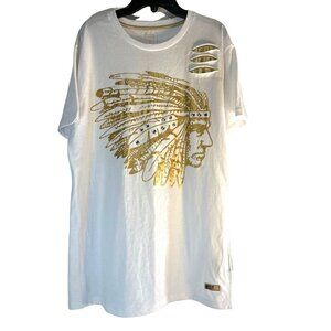 7 Souls Top/Tee Womens Size M White/Gold Short Sleeve Graphic T-Shirt